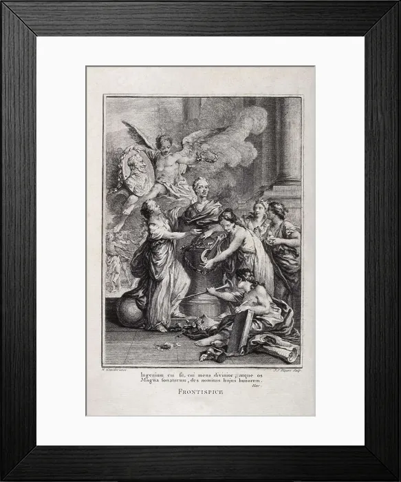 Framed Print : VOLTAIRE, Franois-Marie Arouet, also known as (1694-1778). 'Complete Works'. Frontispice. Edition published in Geneva (1771). Etching. SPAIN. Barcelona