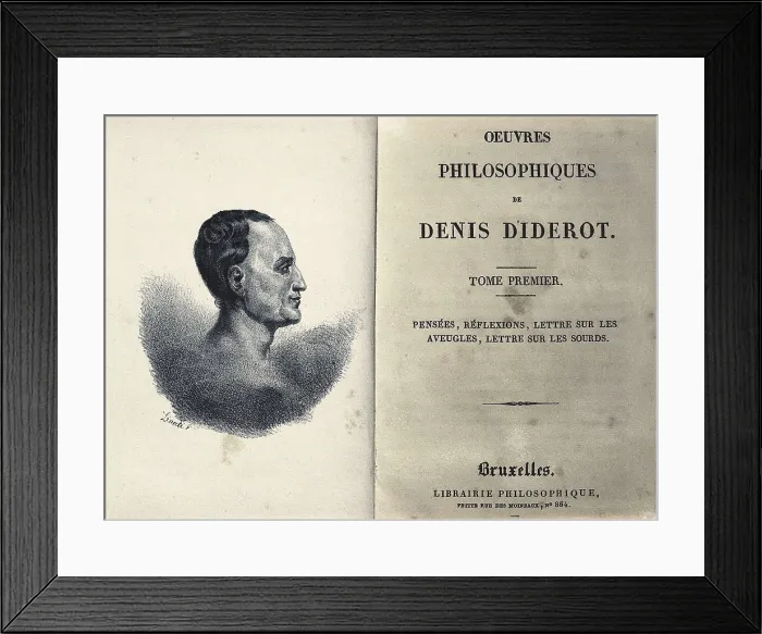 Framed Print : DIDEROT, Denis (1713-1784). Frontispiece of Denis Diderot's 'Oeuvres Philosophiques'. Brussels edition of 1829. Engraving. SPAIN. Barcelona