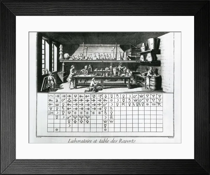 Framed Print : Pharmaceutical laboratory. Picture of the 'Enciclopdie' (1751). Engraving. AISA / Everett Collection**US SALES ONLY**