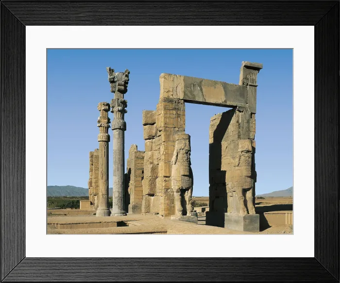 Framed Print : The Gate of All Nations. 486 -464 BC. IRAN. FARS. Persepolis. Gate flanked by figures of androcephalic winged bulls. Persian art. Achaemenid period