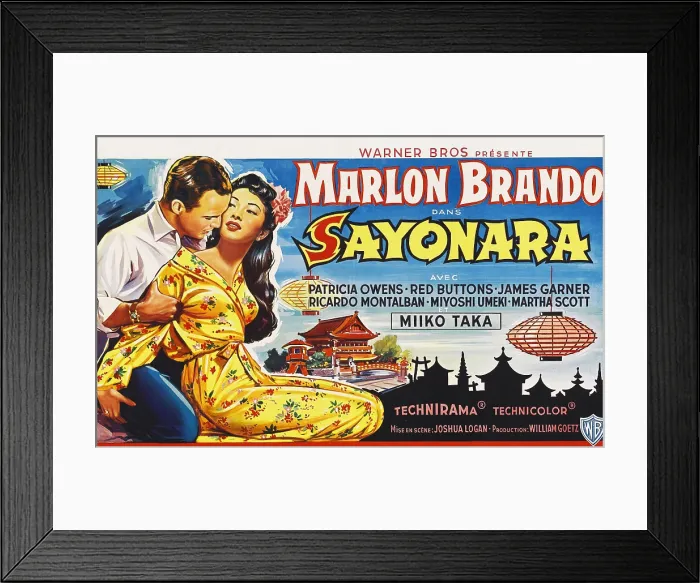 Framed Print : SAYONARA, Marlon Brando, Miiko Taka on Belgian poster art, 1957