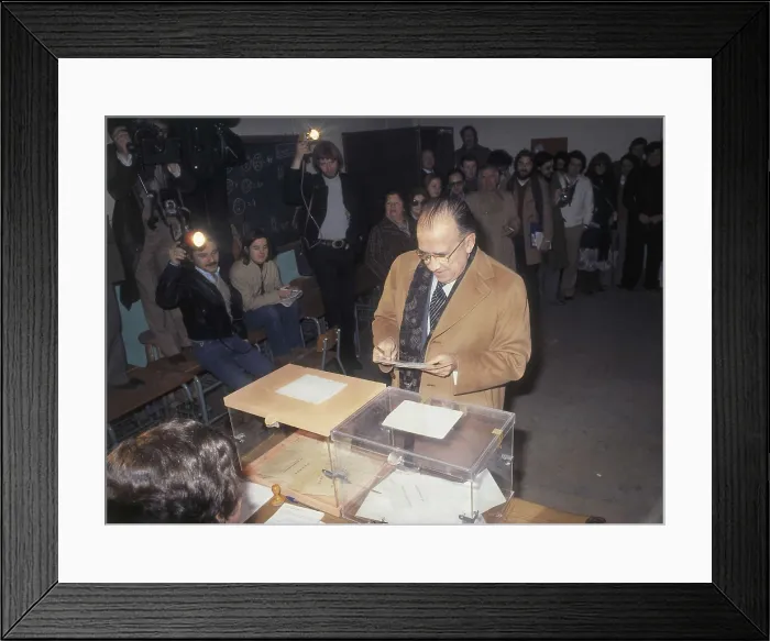 Framed Print : Spain. General elections on the 1st March 1979. Santiago Carrillo, General Secretary of the Communist Party of Spain (PCE), voting. AISA / Everett Collection**US SALES ONLY**