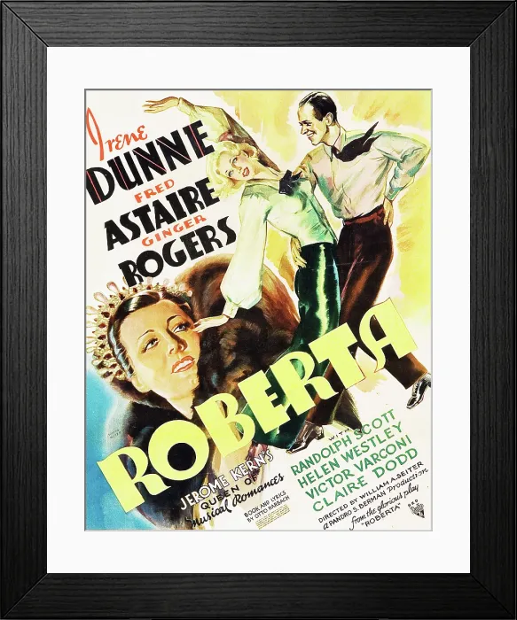 Framed Print : ROBERTA, from bottom left: Irene Dunne, Ginger Rogers, Fred Astaire on window card, 1935