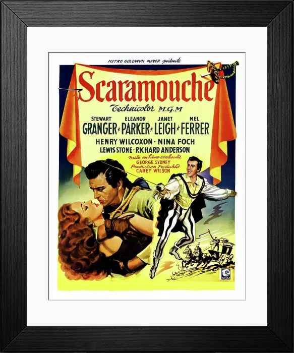Framed Print : SCARAMOUCHE, Eleanor Parker, Stewart Granger, (Belgian poster art), 1952