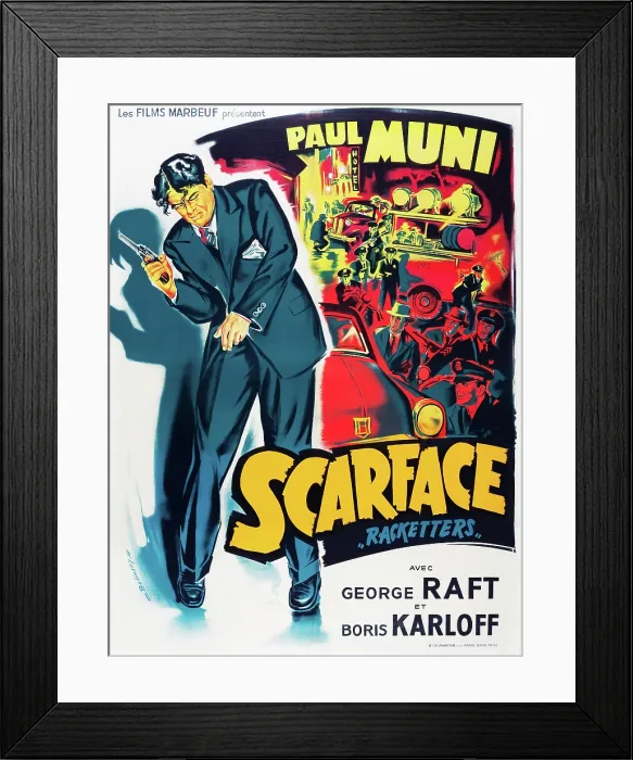 Framed Print : SCARFACE, Paul Muni on French poster art, 1932