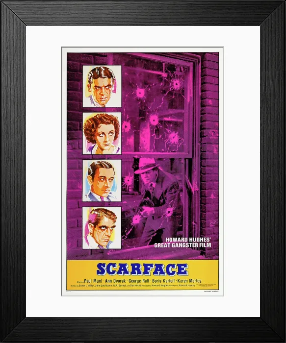 Framed Print : SCARFACE, US poster, from top: Paul Muni, Ann Dvorak, George Raft, Boris Karloff, 1932