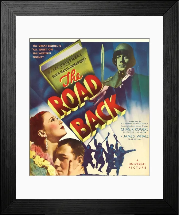 Framed Print : THE ROAD BACK, left from top: Barbara Read, John Dusty King, top right: John Dusty King on window card, 1937 Framed Print : THE ROAD BACK, left from top: Barbara Read, John Dusty King, top right: John Dusty King on window card, 1937