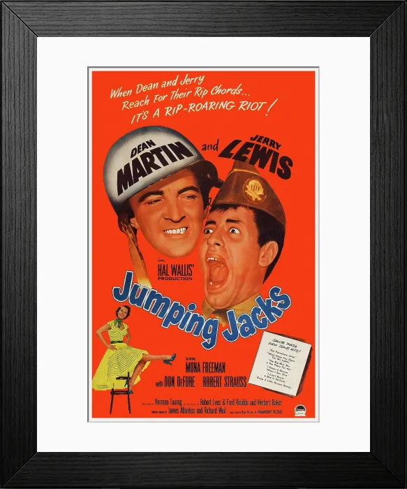 Framed Print : JUMPING JACKS, US poster art, top from left: Dean Martin, Jerry Lewis; bottom left: Mona Freeman, 1952 Framed Print : JUMPING JACKS, US poster art, top from left: Dean Martin, Jerry Lewis; bottom left: Mona Freeman, 1952