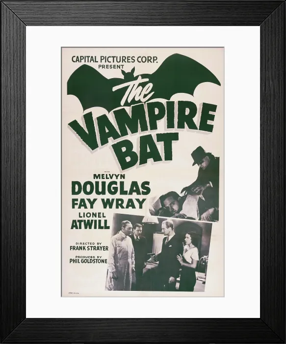 Framed Print : THE VAMPIRE BAT, US poster art, bottom left: Lionel Atwill; bottom second right: Melvyn Douglas; bottom right: Fay Wray; top right from left: Melvyn Douglas, Lionel Atwill, 1933 Framed Print : THE VAMPIRE BAT, US poster art, bottom left: Lionel Atwill; bottom second right: Melvyn Douglas; bottom right: Fay Wray; top right from left: Melvyn Douglas, Lionel Atwill, 1933