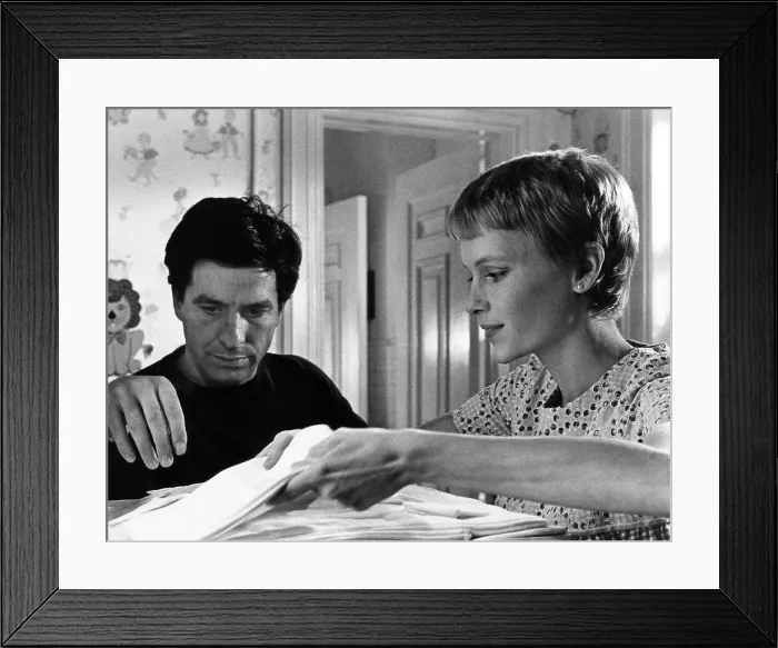 Framed Print : ROSEMARY'S BABY, from leftL John Cassavetes, Mia Farrow, 1968