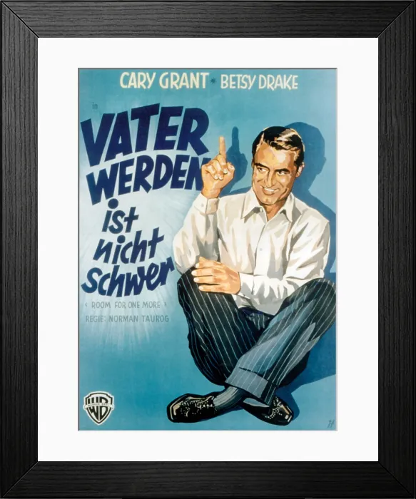 Framed Print : ROOM FOR ONE MORE, (aka VATER WERDEN IST NICHT SCHWER), Cary Grant on German poster art, 1952