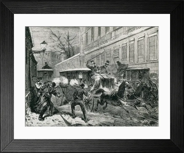 Framed Print : Spain (1870). Assassination of general Prim (Madrid, 27th December, 1870). Etching. AISA / Everett Collection**US SALES ONLY** Framed Print : Spain (1870). Assassination of general Prim (Madrid, 27th December, 1870). Etching. AISA / Everett Collection**US SALES ONLY**