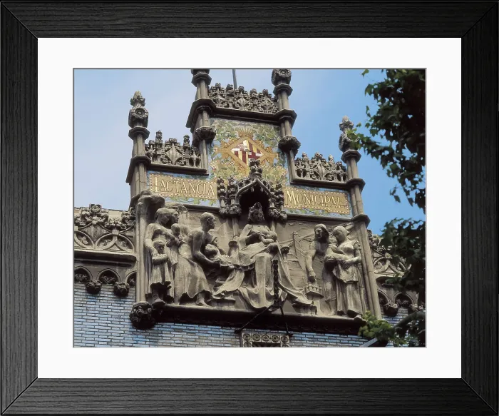 Framed Print : ARNAU I MASCORT, Eusebi (1864-1933). Frieze from the Casa de la Lactancia. ca. 1910. SPAIN. CATALONIA. Barcelona. Casa de la Lactancia (Lactancy House). Modernism. Relief on rock