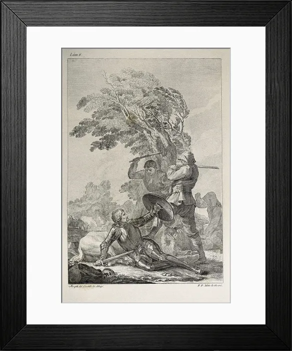 Framed Print : CERVANTES SAAVEDRA, Miguel de (1547-1616). Illustration of 'The Ingenious Gentleman Don Quixote of La Mancha' (first part, chapter 15). Etching. SPAIN. Barcelona