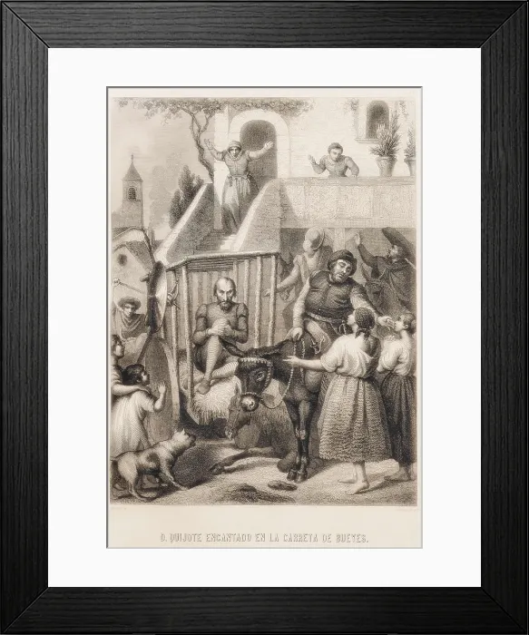 Framed Print : CERVANTES SAAVEDRA, Miguel de (1547-1616). 'D. Quixote delighted in the ox cart'. Etching. AISA / Everett Collection**US SALES ONLY**