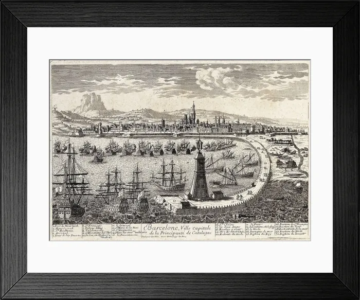 Framed Print : The city and the harbour of Barcelona in 18th c. by Franois-Antoine Aveline. Engraving. SPAIN. Barcelona. Barcelona City History Museum. AISA / Everett Collection**US SALES ONLY**