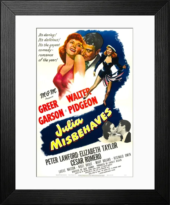 Framed Print : JULIA MISBEHAVES, US poster, top from left: Greer Garson, Walter Pidgeon, middle right from left: Elizabeth Taylor, Peter Lawford, 1948