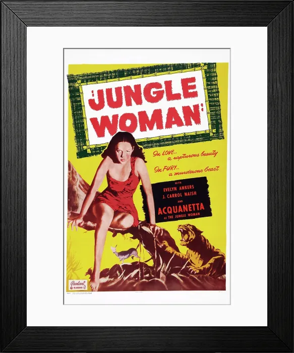 Framed Print : JUNGLE WOMAN, Acquanetta on poster art, 1944