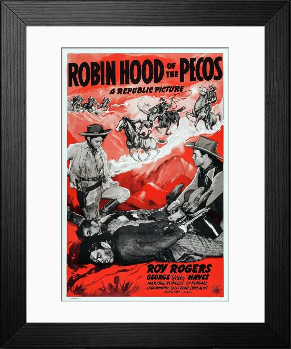 Framed Print : ROBIN HOOD OF THE PECOS, US poster, Sally Payne (left), Roy Rogers (right), 1941