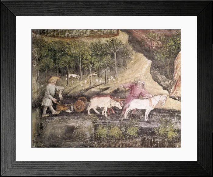 Framed Print : Cycle of the Months. 1391-1407. ITALY. Trento. Castle Buonconsiglio. Eagle's Tower. April: detail of agricultural works. Work commissioned by Giorgio di Liechtenstein