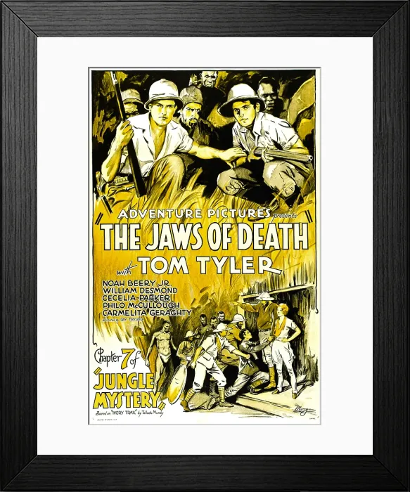 Framed Print : JUNGLE MYSTERIES, top left: Tom Tyler in Chapter 7: The Jaws of Death, 1932 Framed Print : JUNGLE MYSTERIES, top left: Tom Tyler in Chapter 7: The Jaws of Death, 1932