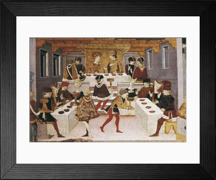 Framed Print : Arcon Jarves, Master of- (15th century). The Story of Alatiel Tavoli. s.XV. Deatil of banquet. Gothic art. Oil on wood. ITALY. Venice. Correr Museum