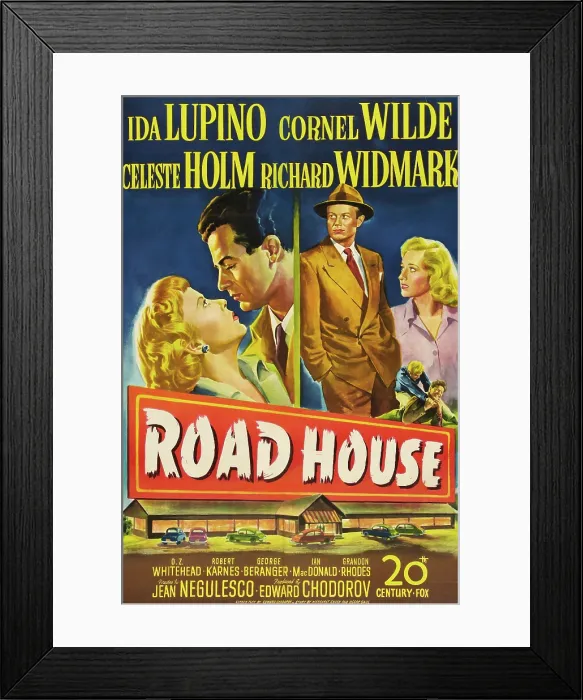 Framed Print : ROAD HOUSE, US poster art, l-r: Ida Lupino, Cornel Wilde, Richard Widmark, Celeste Holm, 1948, TM and Copyright 20th Century Fox Film Corp