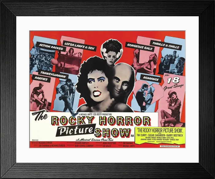 Framed Print : THE ROCKY HORROR PICTURE SHOW, US poster art, from left: Peter Hinwood, Meat Loaf, Tim Curry, Patricia Quinn, Richard O'Brien, Barry Bostwick, Susan Sarandon, Nell Campbell