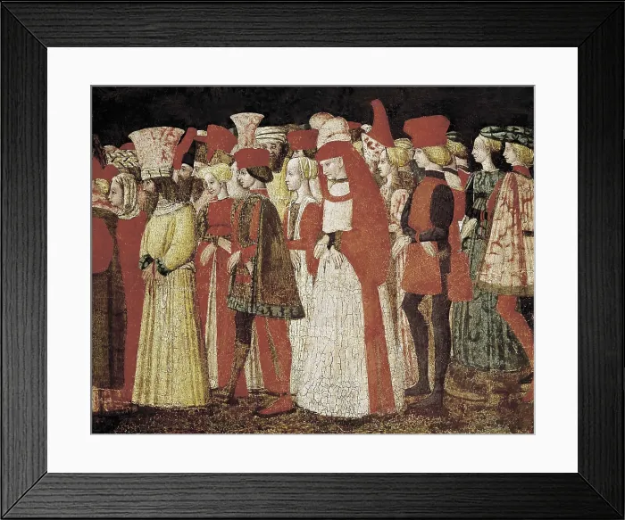 Framed Print : Scene of Court. ca. 1460. Detail of the frontal of the wedding chest, in the past attributed to Bonifacio Bembo. Anonymous of the Lombardian school. Renaissance art. Quattrocento Framed Print : Scene of Court. ca. 1460. Detail of the frontal of the wedding chest, in the past attributed to Bonifacio Bembo. Anonymous of the Lombardian school. Renaissance art. Quattrocento