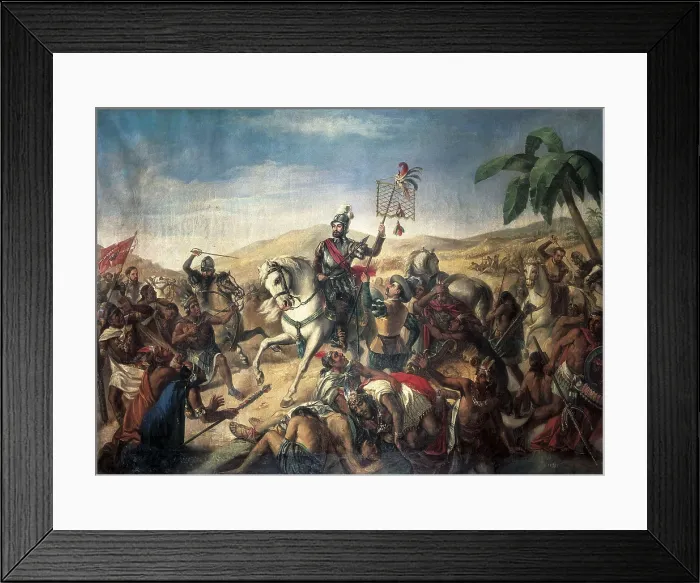 Framed Print : Spanish conquest of Mexico (1520). Hernn Corts in the battle of Otumba (7th July 1520). Anonymous author. Oil on canvas. SPAIN. Madrid. Army Museum Framed Print : Spanish conquest of Mexico (1520). Hernn Corts in the battle of Otumba (7th July 1520). Anonymous author. Oil on canvas. SPAIN. Madrid. Army Museum