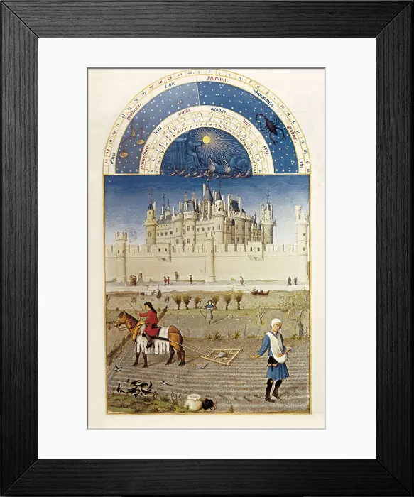 Framed Print : LIMBOURG, Jean (ca. 1370-1416); LIMBOURG, Herman (ca. 1370-1416); Limburg, Pol de (?-h.1416). The Richly decorated Hours of the Duke of Berry. ca. 1440. Fol. 10v