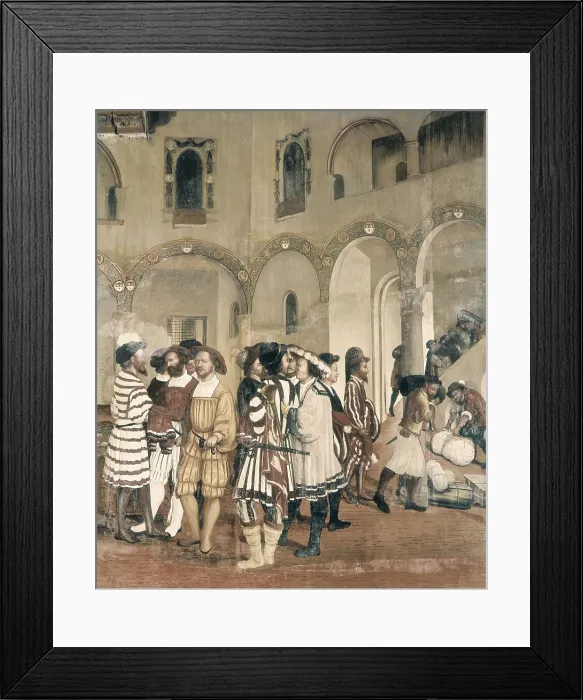 Framed Print : FOGOLINO, Marcello (1483-1553). Courtiers at Malpaga Castle. 1st half 16th c. ITALY. Bergamo. Malpaga Castle. Detail. Renaissance art. Fresco