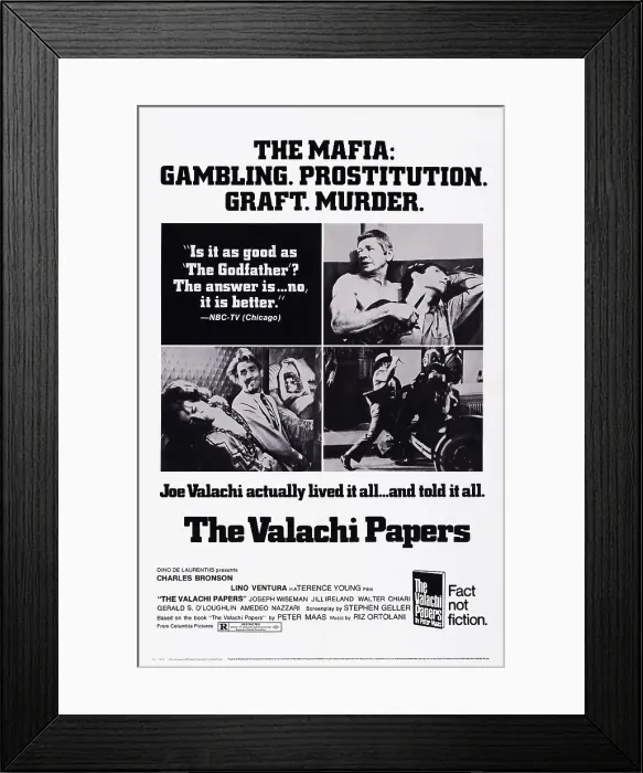 Framed Print : THE VALACHI PAPERS, US poster art, Charles Bronson, (top right insert), 1972 Framed Print : THE VALACHI PAPERS, US poster art, Charles Bronson, (top right insert), 1972