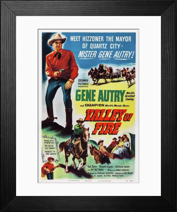 Framed Print : VALLEY OF FIRE, US poster, Gene Autry, 1951 Framed Print : VALLEY OF FIRE, US poster, Gene Autry, 1951