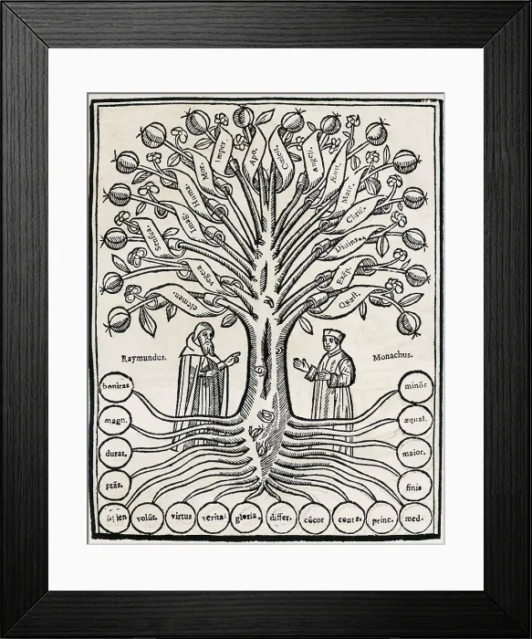Framed Print : LLULL, Ramn (1235-1315). Illustrated page of 'The Tree of Science' by Ramon Llull. Engraving. AISA / Everett Collection**US SALES ONLY**