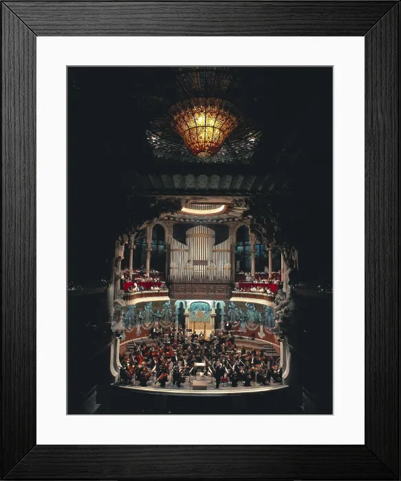 Framed Print : BRU I SALELLES, Llus (1868-1952); DOMENECH I MONTANER, Lluis (1850-1923). Palace of Catalan Music. SPAIN. Barcelona. Palace of Catalan Music. Stage with the orchestra. Modernism