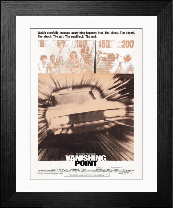 Framed Print : VANISHING POINT, US poster art, 1971. TM & Copyright 20th Century Fox Film Corp. All rights reserved / courtesy Everett Collection Framed Print : VANISHING POINT, US poster art, 1971. TM & Copyright 20th Century Fox Film Corp. All rights reserved / courtesy Everett Collection
