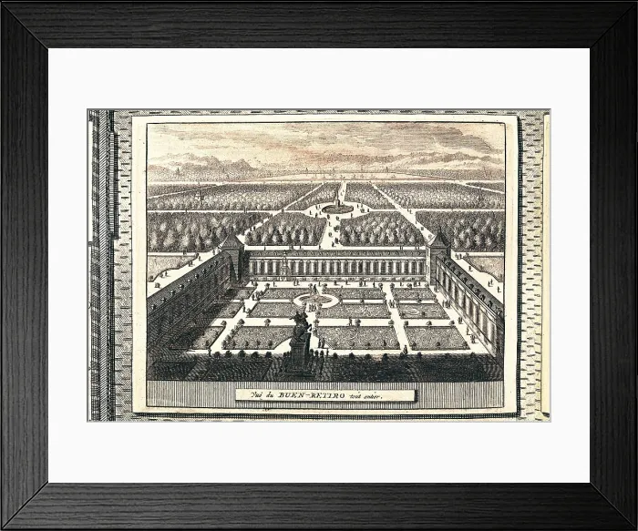 Framed Print : Madrid (18th c.). Parque del Buen Retiro (Good Retirement Park). Illustration of the work 'La Galerie Agreable du Monde' (1700-1730). Etching. SPAIN. Madrid