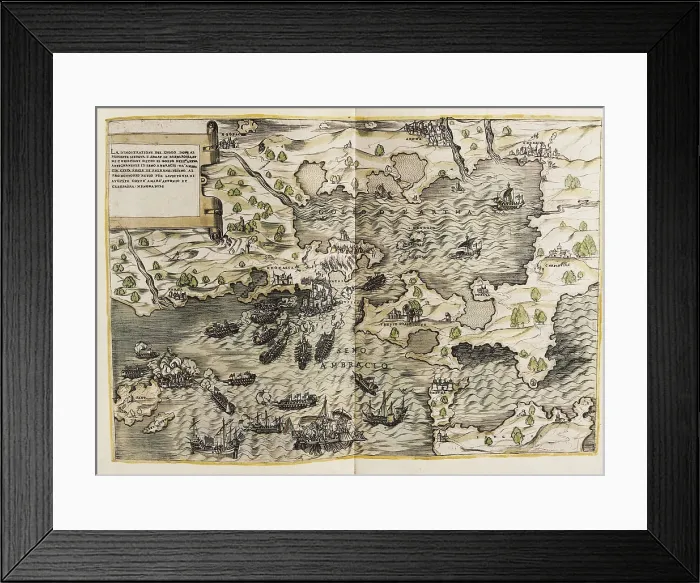 Framed Print : Barbarossa, Khayr ad-D?n (1483-1546). Barbarossa's fleet in Dardanelles. FRANCE. Paris. National Library. AISA / Everett Collection**US SALES ONLY**