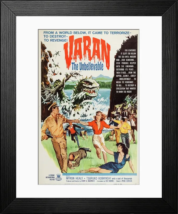 Framed Print : VARAN THE UNBELIEVABLE, US poster art, 1962 Framed Print : VARAN THE UNBELIEVABLE, US poster art, 1962