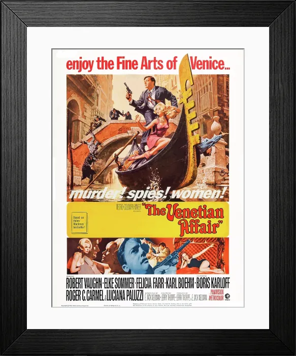 Framed Print : THE VENETIAN AFFAIR, US poster art, top, from left: Robert Vaughn, Elke Sommer, 1967 Framed Print : THE VENETIAN AFFAIR, US poster art, top, from left: Robert Vaughn, Elke Sommer, 1967