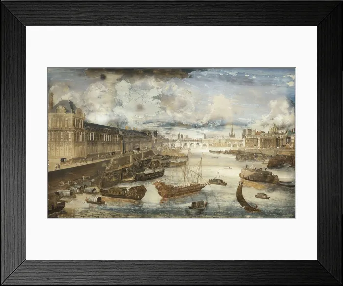 Framed Print : View of the Seine, the Great Gallery and the College of the Four Nations. c. 1680. French anonymous. Oil on canvas. FRANCE. Paris. Muse Carnavalet (Carnavalet Museum)