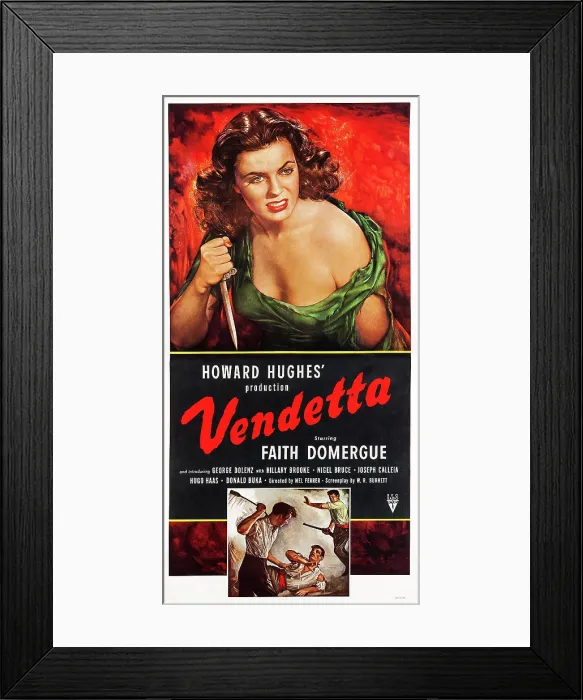 Framed Print : VENDETTA, US poster art, top: Faith Domergue, 1950