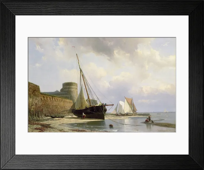 Framed Print : Bombproof Barracks in Flushing, by Johan Conrad Greive, c. 1860-70, Dutch painting, oil on panel. Sail boats are beached beside the fortress at low tide. (BSLOC_2016_1_233) Framed Print : Bombproof Barracks in Flushing, by Johan Conrad Greive, c. 1860-70, Dutch painting, oil on panel. Sail boats are beached beside the fortress at low tide. (BSLOC_2016_1_233)
