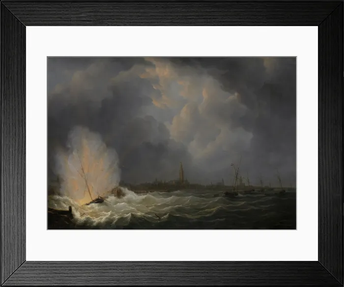 Framed Print : The Explosion of Gunboat nr 2, under Command of Jan van Speijk, off Antwerp, Feb. 5, 1831, by Martinus Schouman, 1832, Dutch painting, oil on panel Framed Print : The Explosion of Gunboat nr 2, under Command of Jan van Speijk, off Antwerp, Feb. 5, 1831, by Martinus Schouman, 1832, Dutch painting, oil on panel