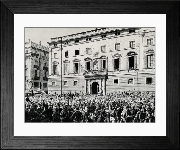 Framed Print : Spain (1873). Proclamation of the First Republic at Sant Jaume Square in Barcelona (21st February). Engraving. AISA / Everett Collection**US SALES ONLY**