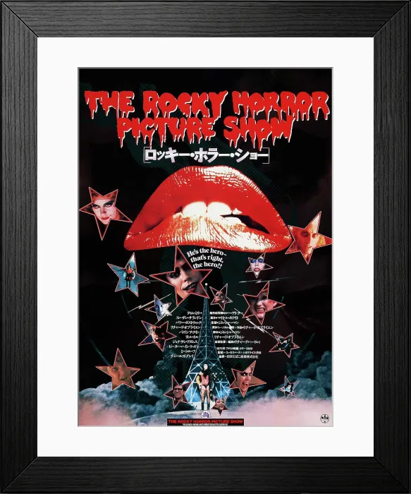 Framed Print : THE ROCKY HORROR PICTURE SHOW, Japanese poster art, clockwise l-r: Susan Sarandon, Tim Curry, Richard O'Brien, Peter Hinwood, Meat Loaf, Barry Bostwick, Tim Curry