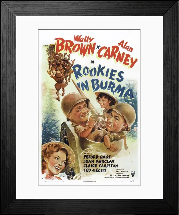Framed Print : ROOKIES IN BURMA, US poster art, from left: Claire Carleton, Wally Brown, Joan Barclay, Alan Carney, 1943