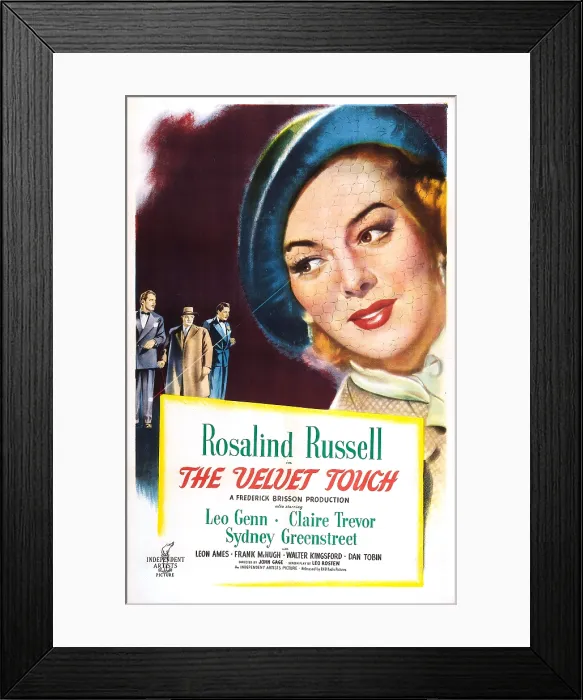 Framed Print : THE VELVET TOUCH, US poster, from left: Leon Ames, Sydney Greenstreet, Leo Genn, Rosalind Russell, 1948