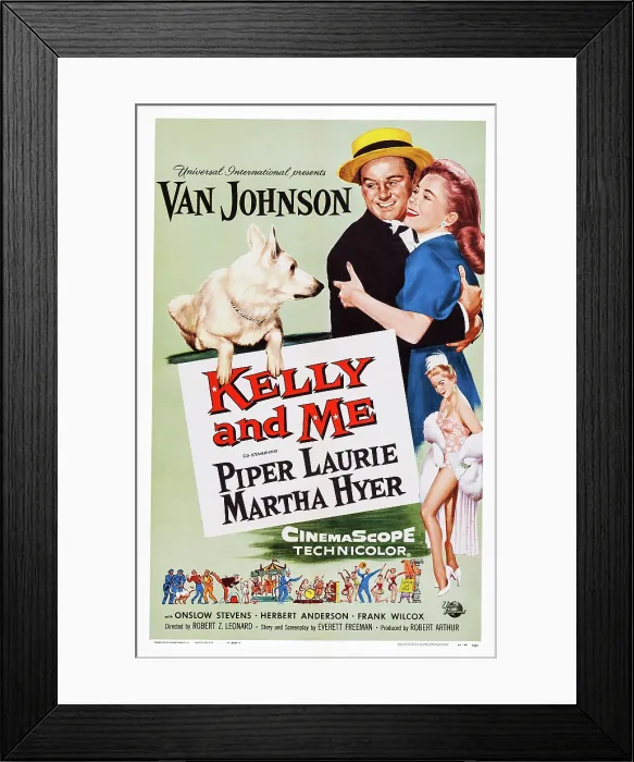 Framed Print : KELLY AND ME, l-r: Van Johnson, Piper Laurie, lower right: Martha Hyer on poster art, 1957